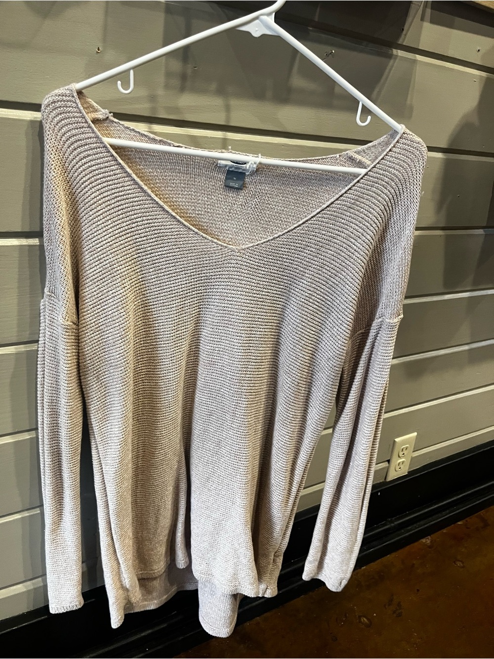 Old Navy Light Beige V-Neck Knit Sweater